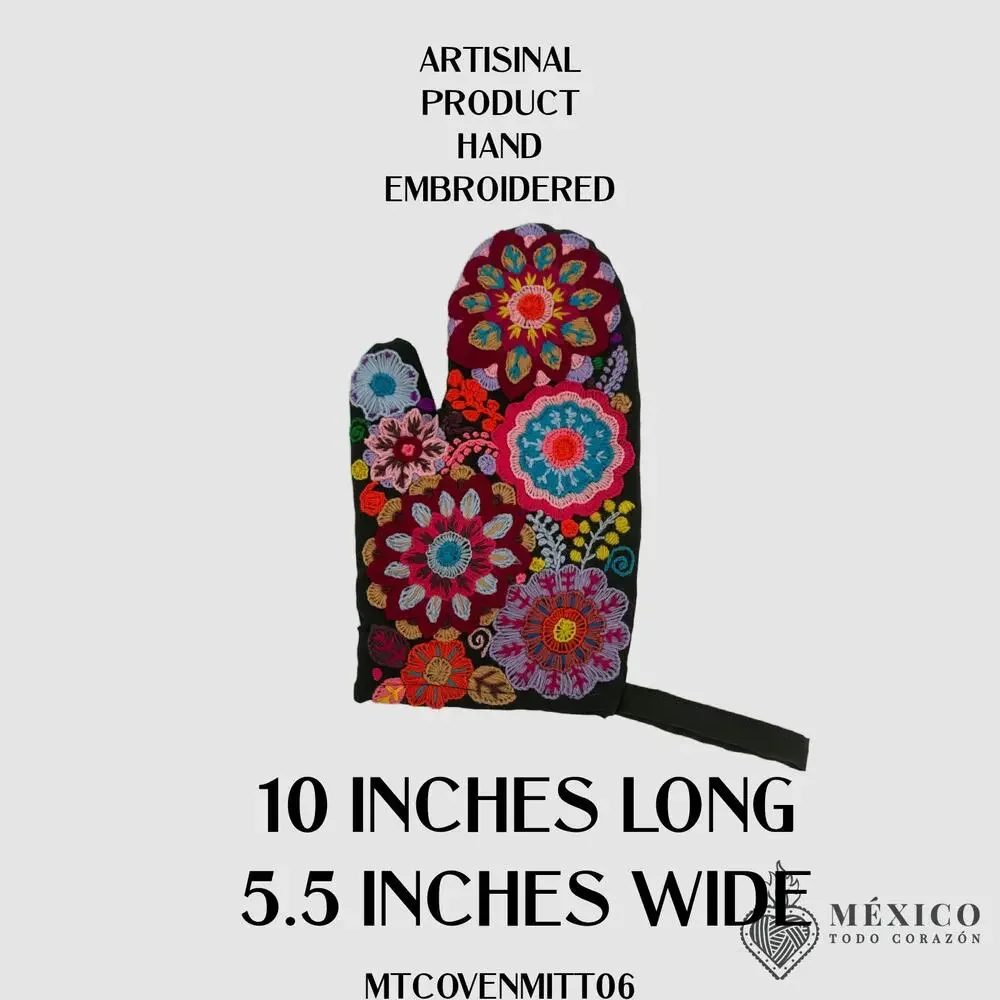 Mexican hand embroidered oven mitt xmas gift mothers day one of a kind